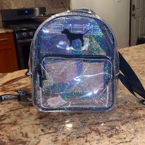 Pink Victoria Secret clear small backpack